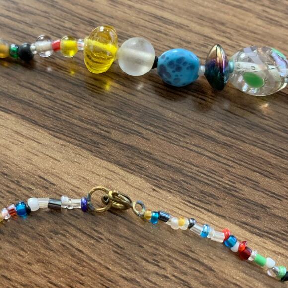 VTG Mid Century Glass Bead Necklace Boho Artisan Murano Style Lampwork 60s 70s - Picture 14 of 15